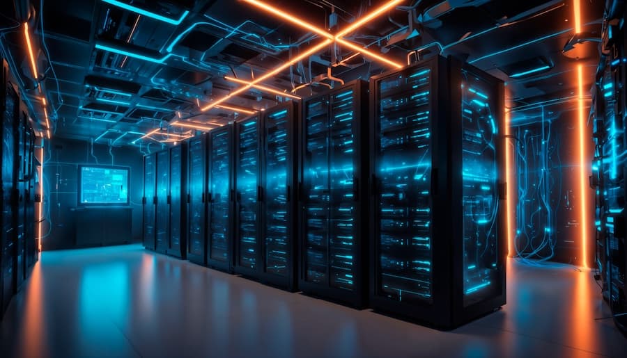 Modern data center with server racks illuminated by blue lighting, showcasing our disaster recovery archiving infrastructure. Modern data center with server racks illuminated by blue lighting, showcasing our disaster recovery archiving infrastructure.